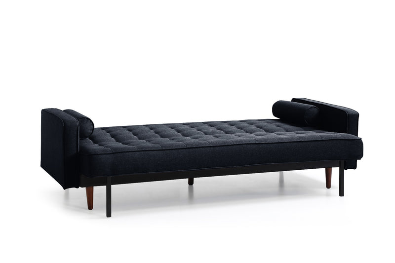 Button Studded Sofa Bed - Black Velvet