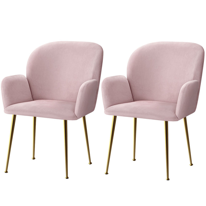 Meerah Set of 2 Dining Chairs Armchair Upholstered Velvet Pink