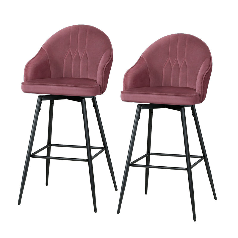 Calvin Set of 2 Bar Kitchen Stools Velvet Chair Pink