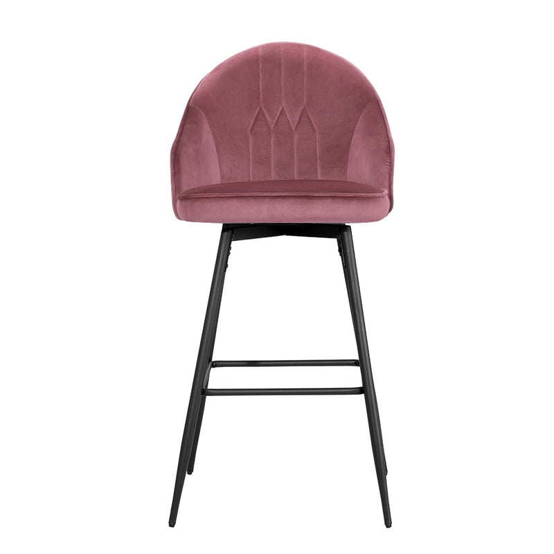 Calvin Set of 2 Bar Kitchen Stools Velvet Chair Pink