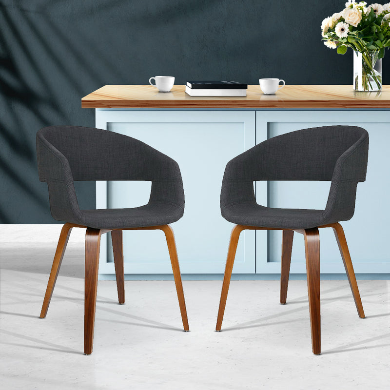 Set of 2 Curved Seat Dining Chairs - Charcoal