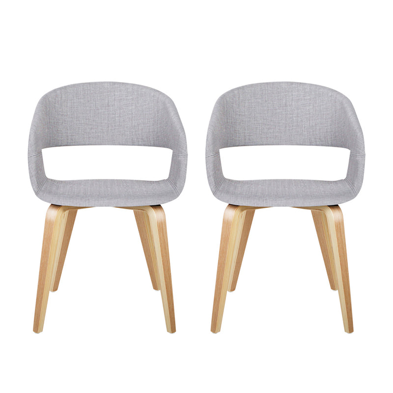Set of 2 Curved Seat Dining Chairs - Light Grey