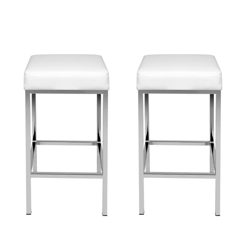 Set of 2 Modern Contemporary Backless Bar Stools - White