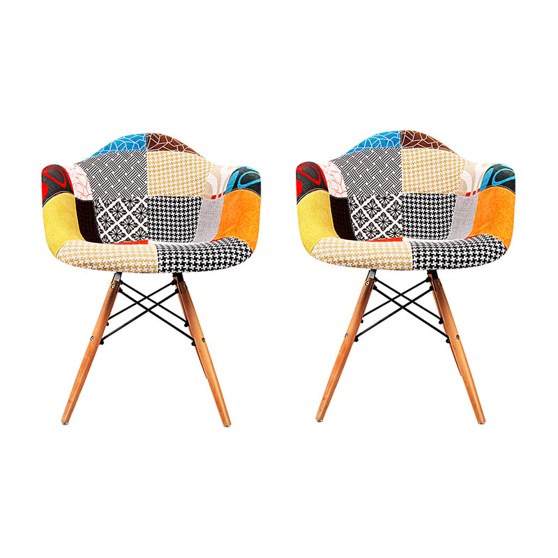 Set of 2 Retro Dining Armchairs w/ Steel Fixings - Multicolor