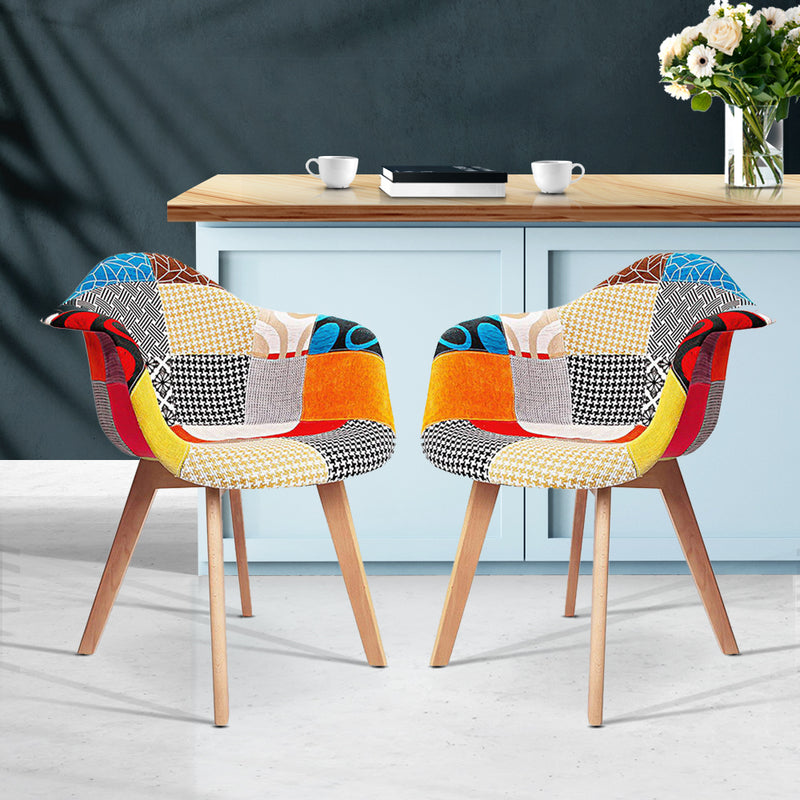 Set of 2 Retro Dining Armchairs - Multicolor