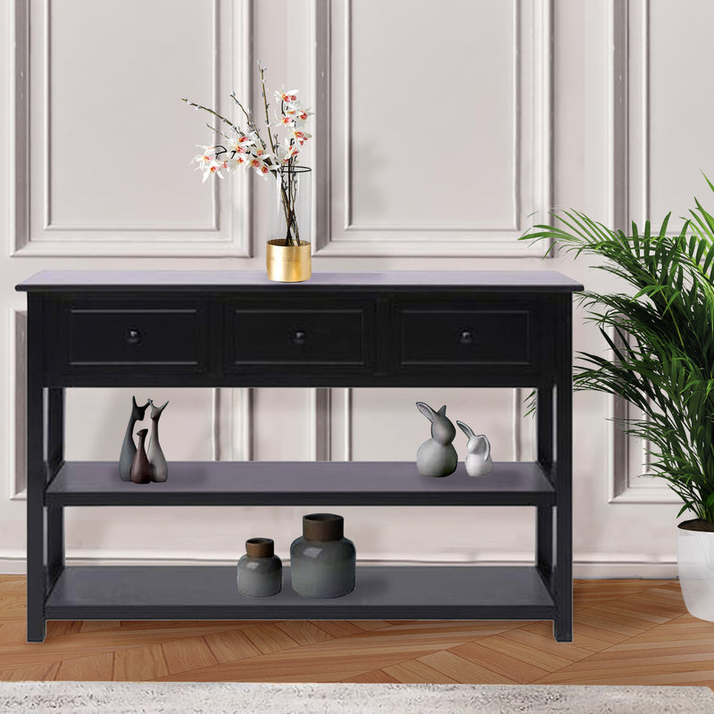 Calvin Console Table - Black 3 Drawers 2 Shelves