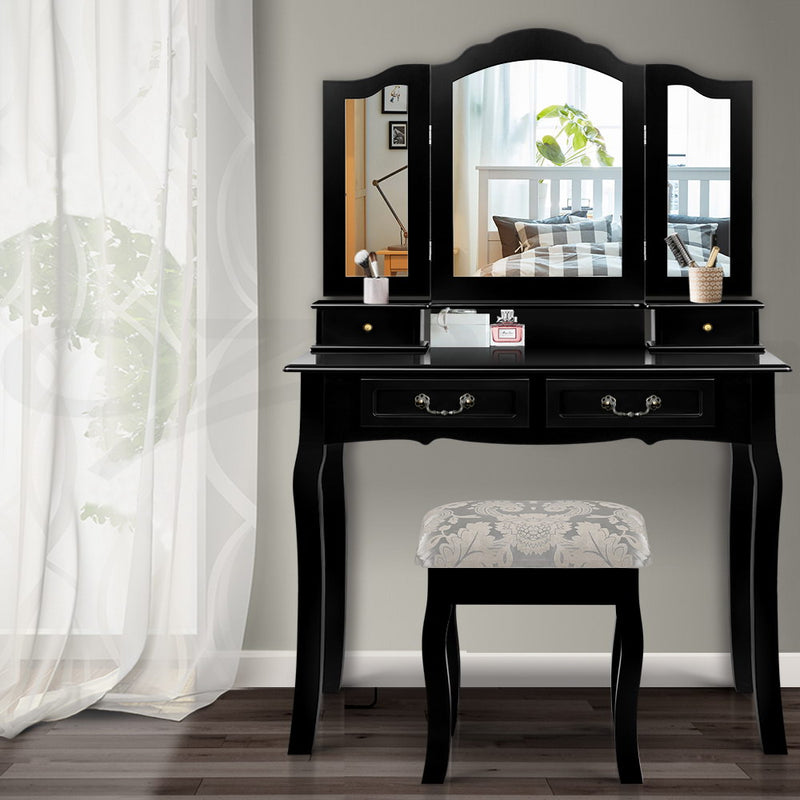 3-Panel Mirror Dressing Table - Black