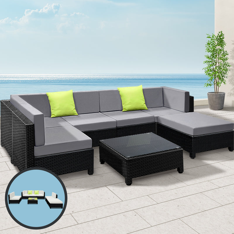 Sommerset 7PC Sofa Set Outdoor Furniture Lounge Setting Wicker Couches Garden Patio Pool