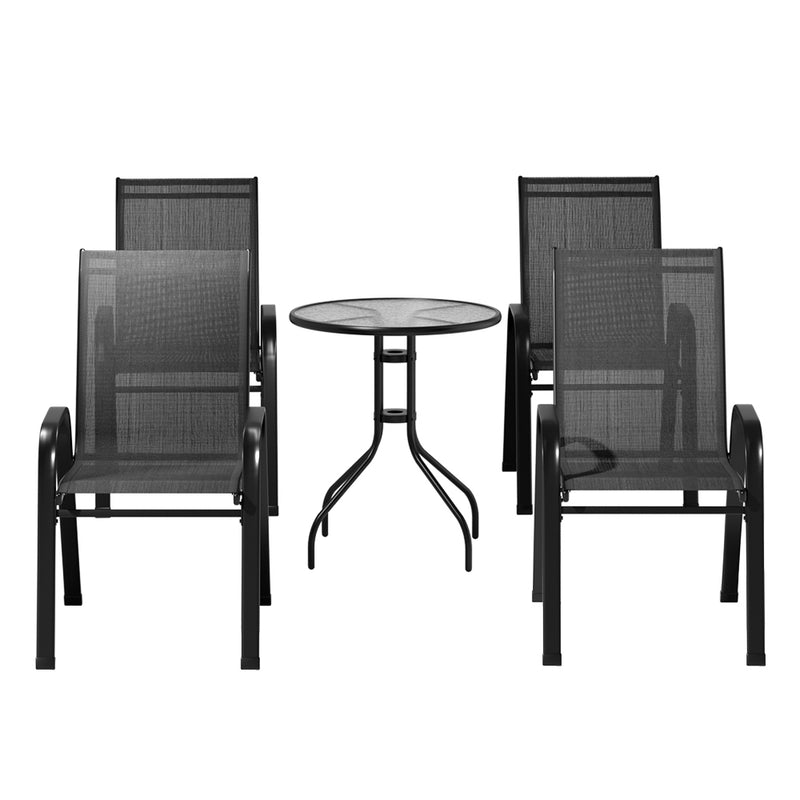 Zen Outdoor 5PC Table and X4 Stackable Chairs Outdoor Set Furniture