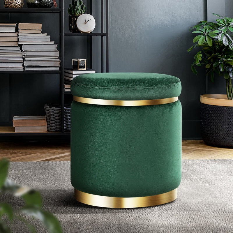 Round Velvet Stool Padded Seat Pouf - Premium Green