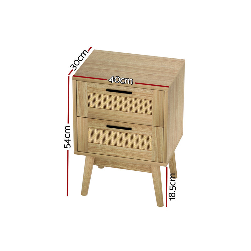 Modish Rattan 2 Drawers Side Table Nightstand Storage Cabinet