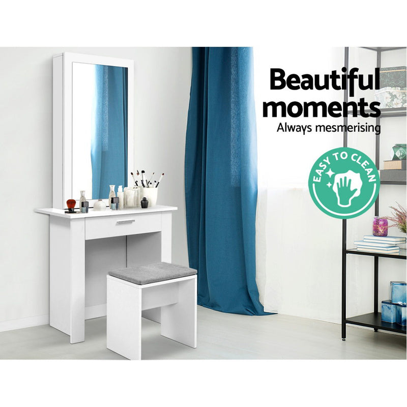 Dressing Table with Sliding Mirror - White