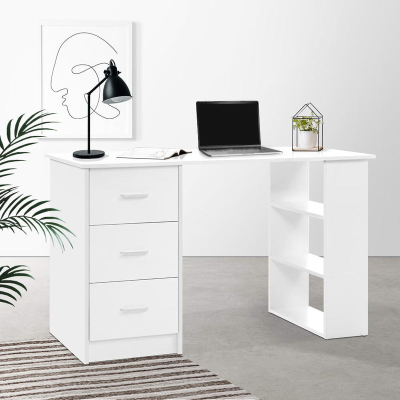 Compact 3-Tier Office Desk - White