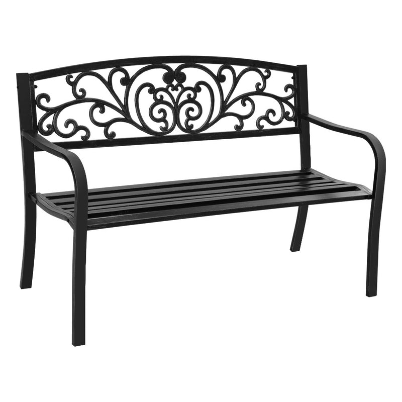Victorian Patterned Steel Bench - Black