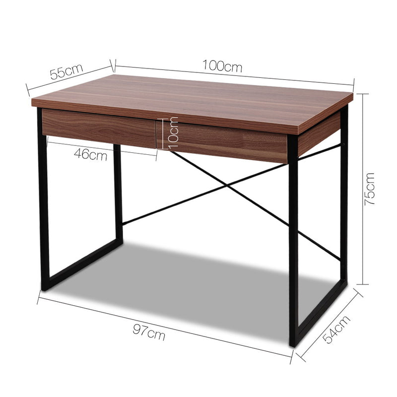 2-Drawer Metal Desk - Walnut