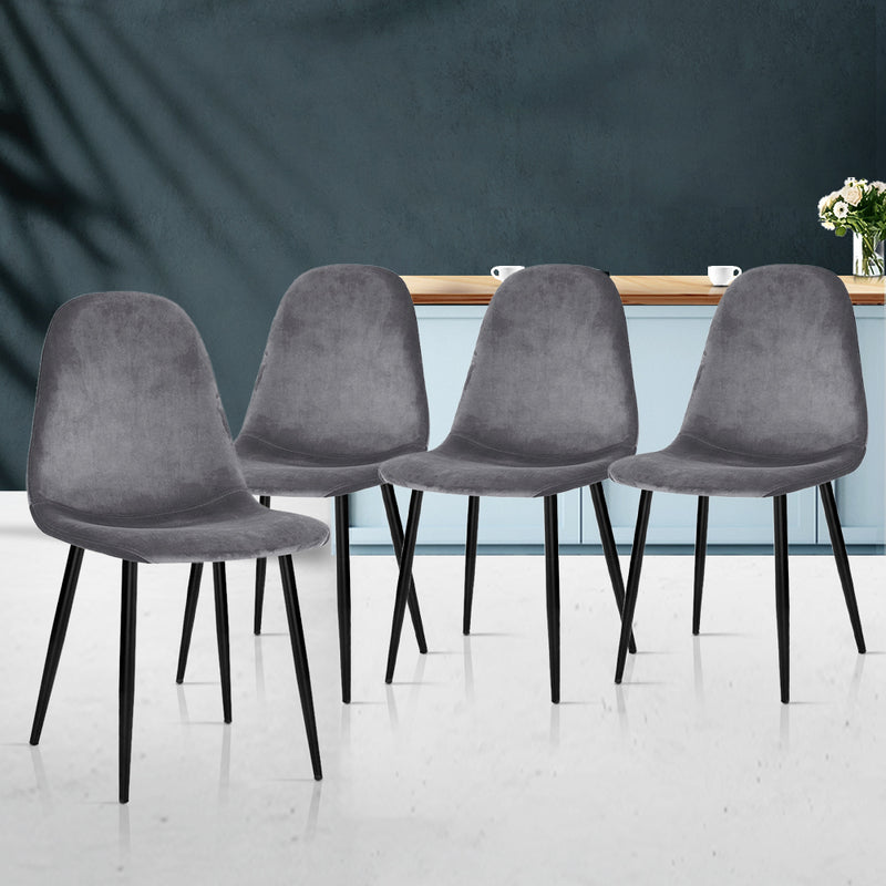 Set of 4 Modern Dining Chair - Dark Grey Velvet