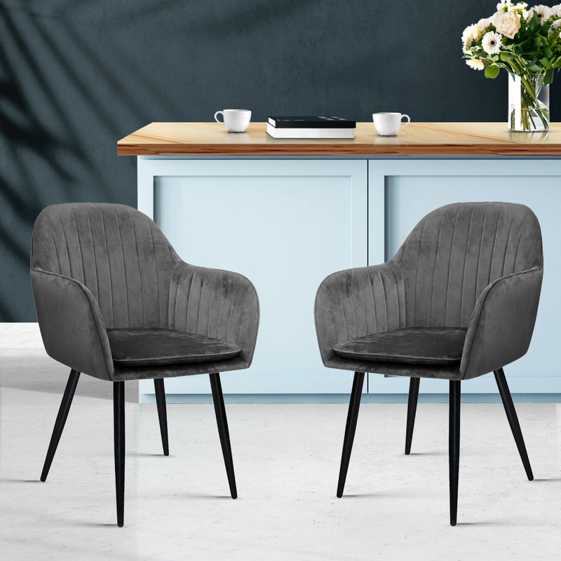Set of 2 Retro Dining Chairs - Grey