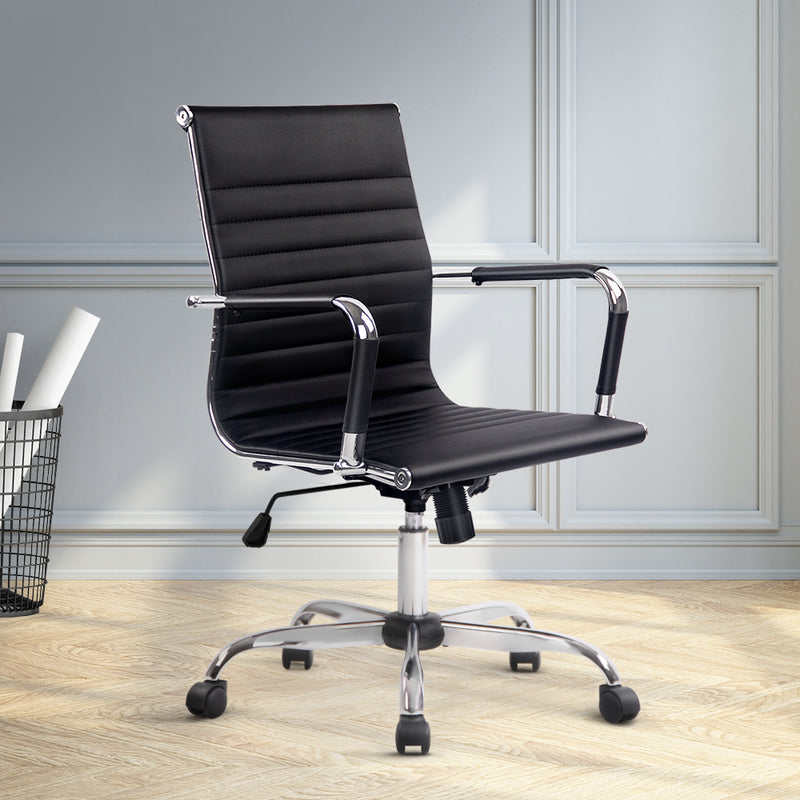 Sleek Contemporary Office Chair - Black Mid Back