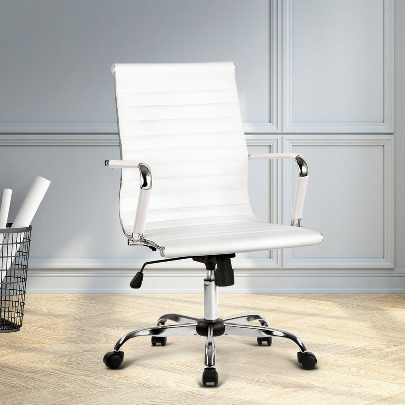Sleek Contemporary Office Chair - White Mid Back