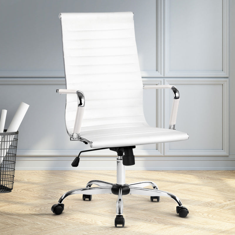 Sleek Contemporary Office Chair - White High Back