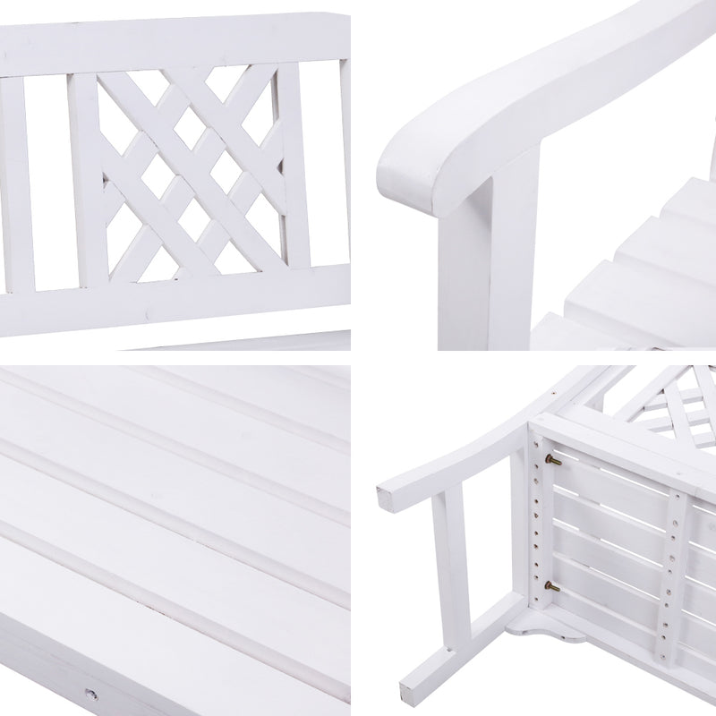 Patterned Garden Bench - White - 2 Seater