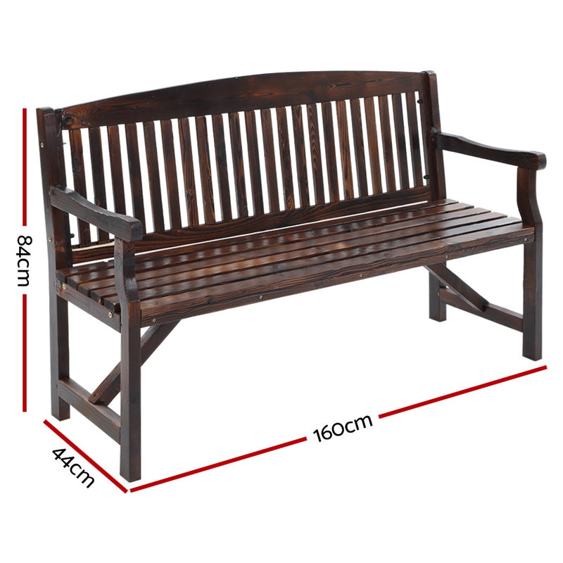 Rustic Outdoor Bench - 3 Seater - Brown