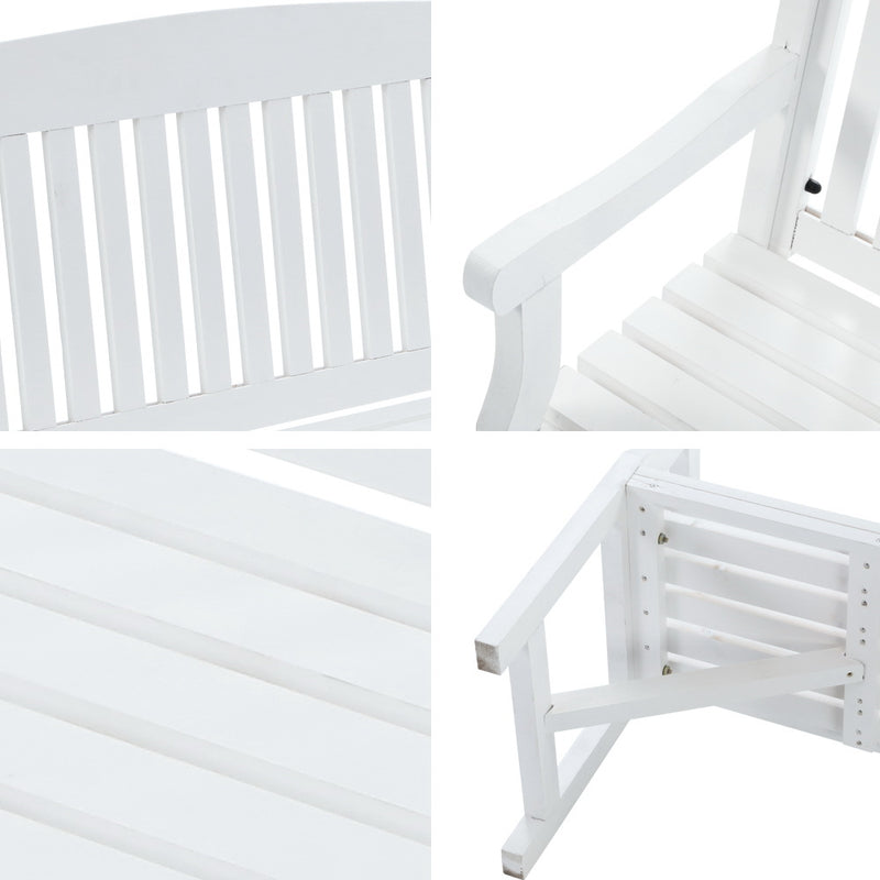 Rustic Outdoor Bench - 3 Seater - White
