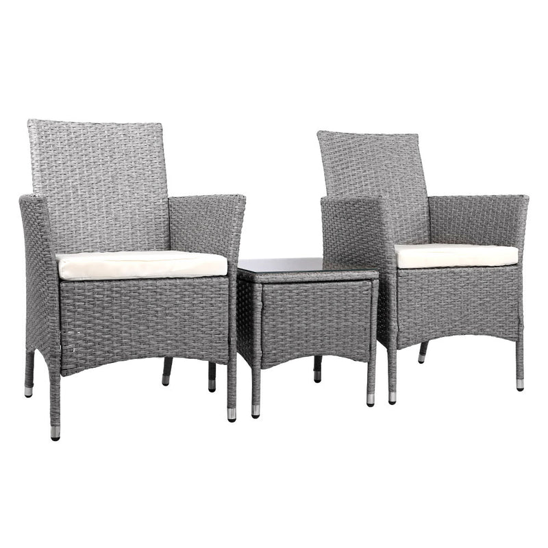 Zen 3 Piece Outdoor Chair Side Table Furniture Set - Grey