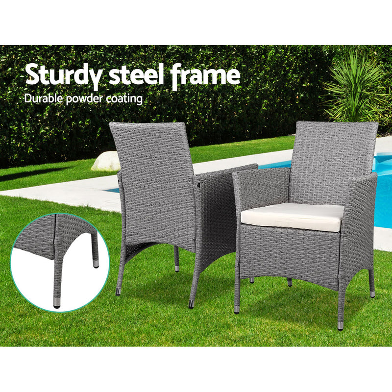Zen 3 Piece Outdoor Chair Side Table Furniture Set - Grey