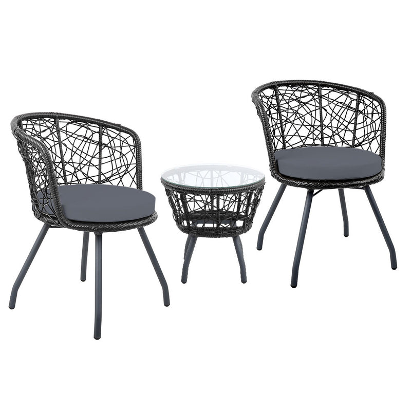 3-Piece Patio Chair & Table Set - Black