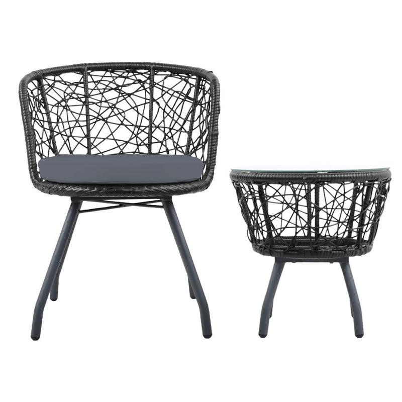 3-Piece Patio Chair & Table Set - Black