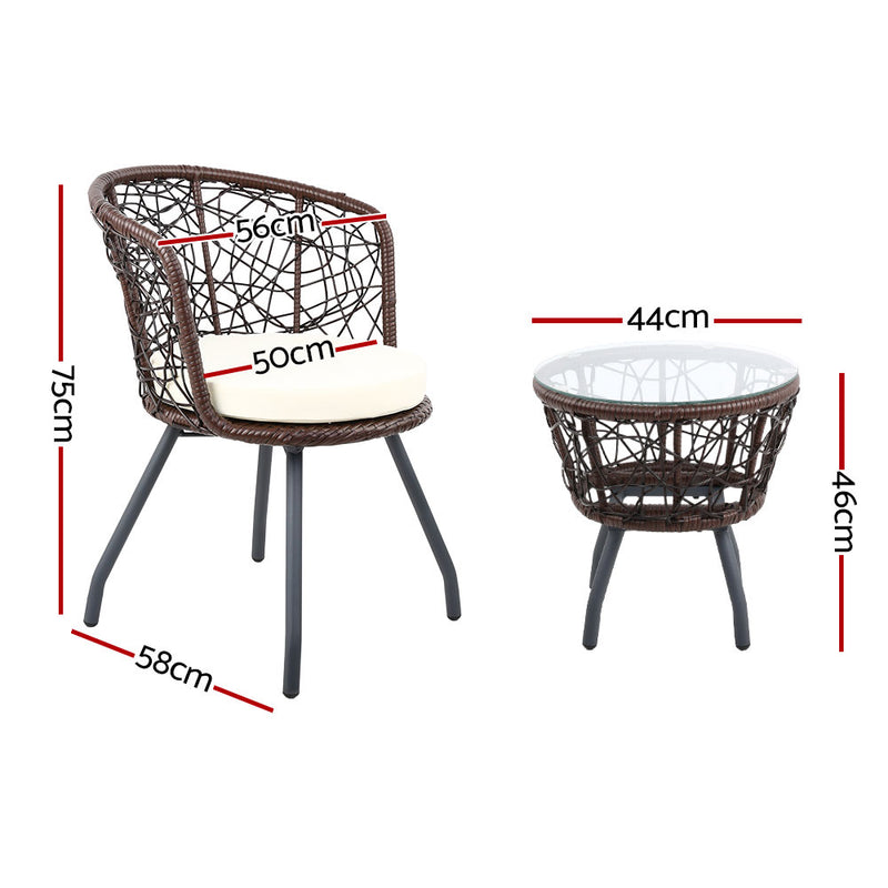 3-Piece Patio Chair & Table Set - Brown