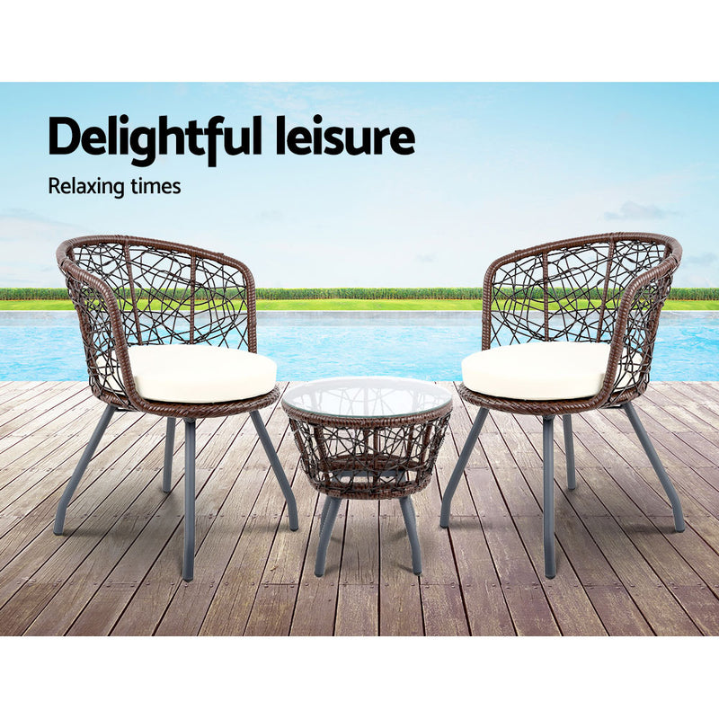 3-Piece Patio Chair & Table Set - Brown