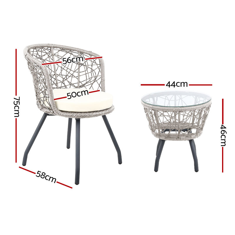 3-Piece Patio Chair & Table Set - Grey