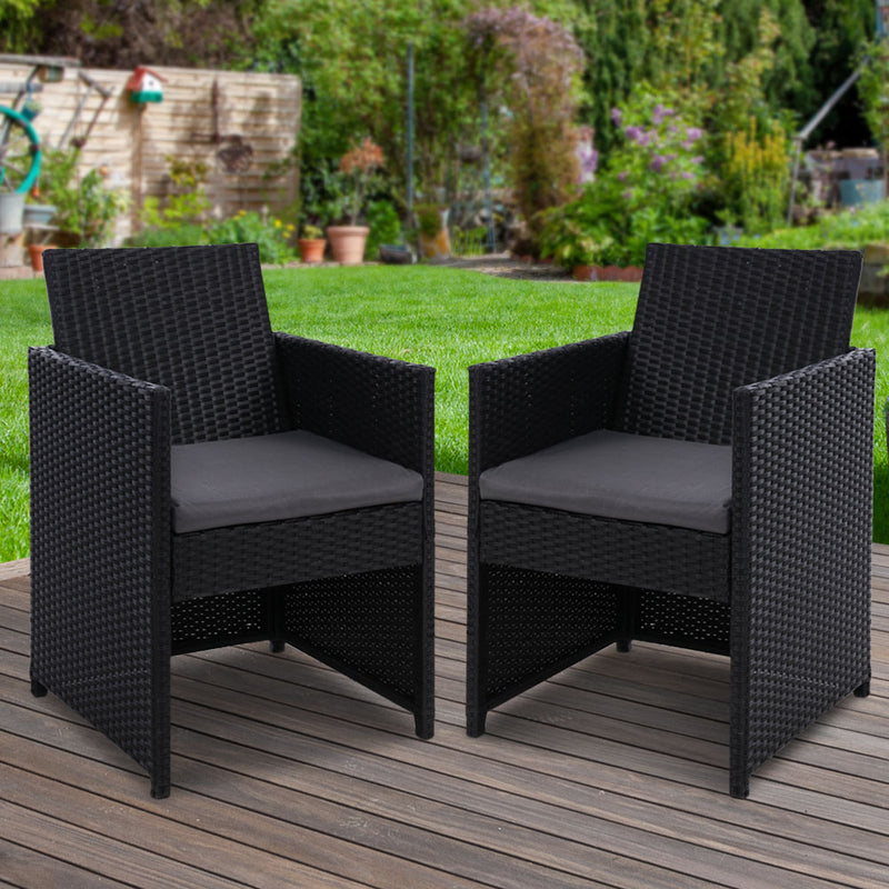 Outdoor Wicker Dining Chair - Set of 2 - Black