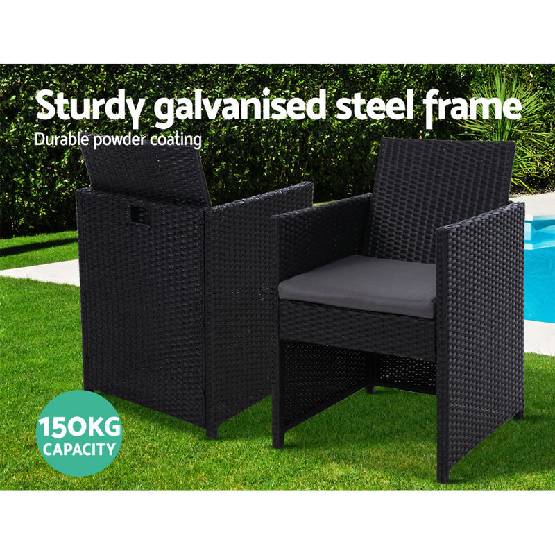 Outdoor Wicker Dining Chair - Set of 2 - Black