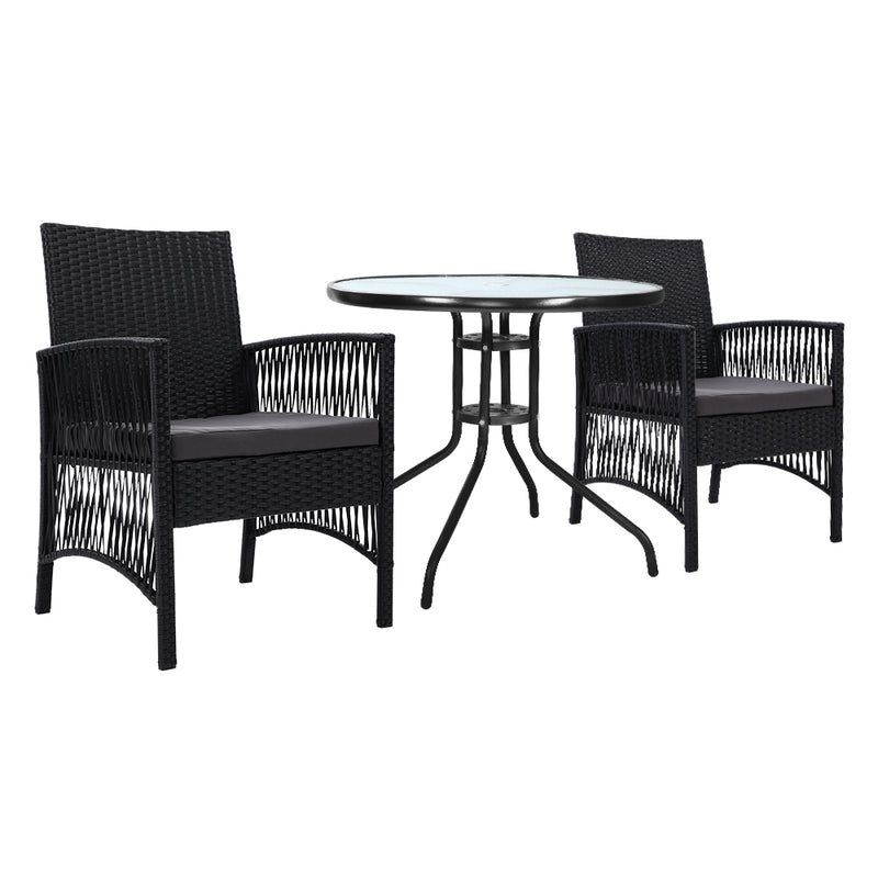 Denwoods Dining Chairs Wicker Cushion Black 3PCS Garden Bar Set Patio