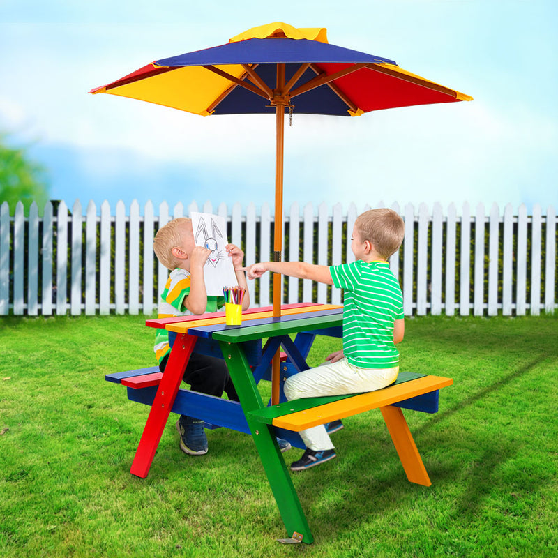 Kids Picnic Bench-Umbrella Set - Multicolor