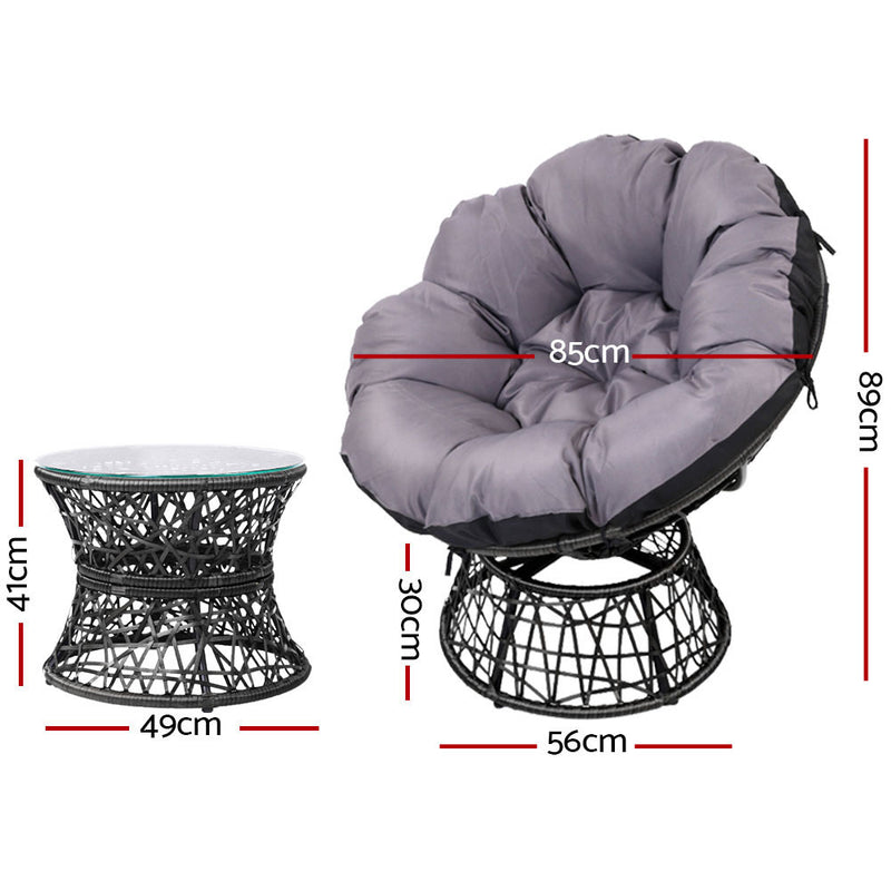 Outdoor Papasan Chair & Side Table Set- Black