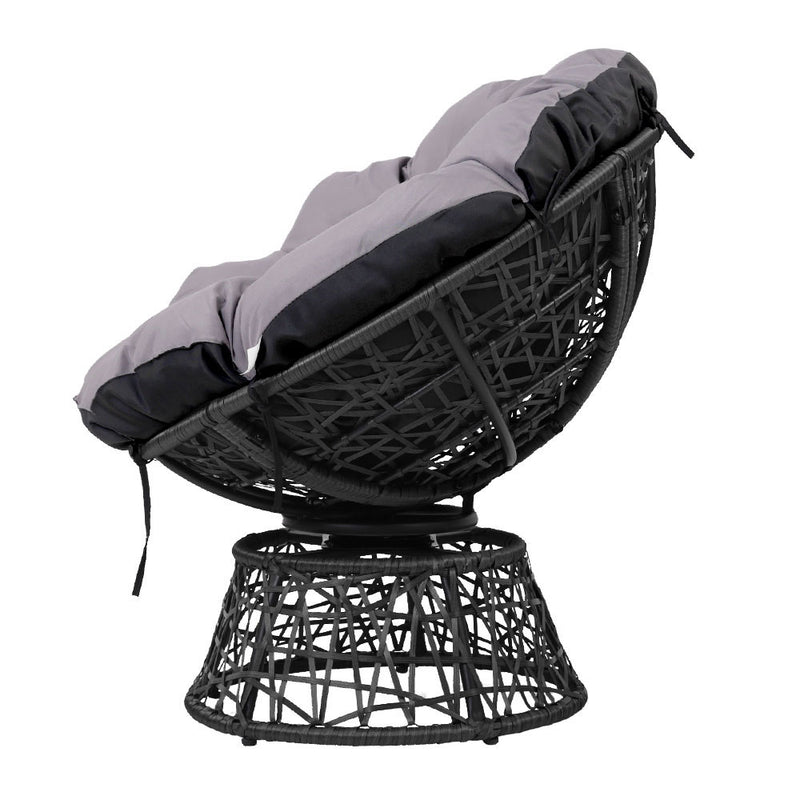 Outdoor Papasan Chair & Side Table Set- Black