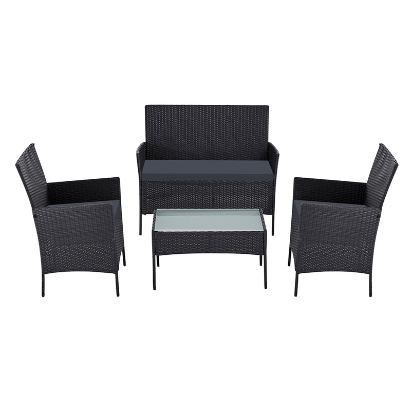 Patio Outdoor Chairs & Table Black - Wicker Set - 4 Piece
