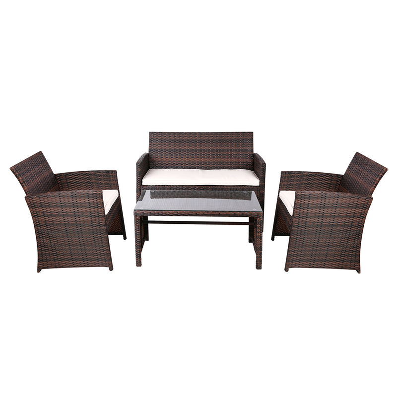 Outdoor Wicker Set - 4 Piece Chairs & Table Brown - Deck Poolside