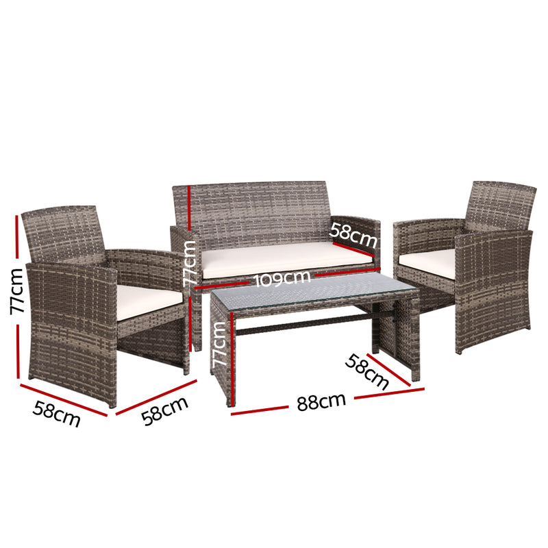 Outdoor Wicker Set - 4 Piece Chairs & Table Beige - Deck Poolside
