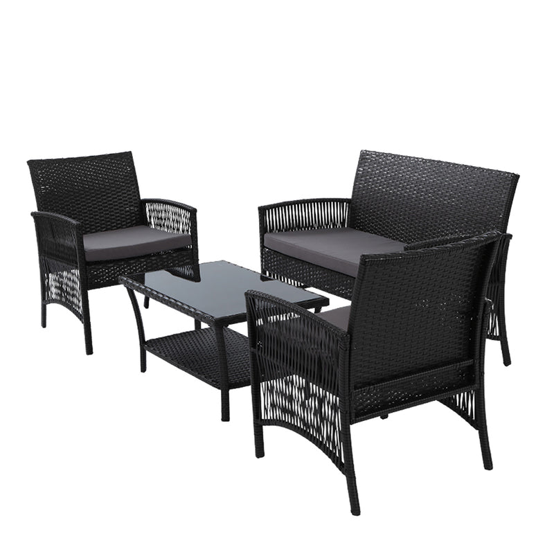 4 PCS Outdoor Furniture Lounge Setting Dining Set Black