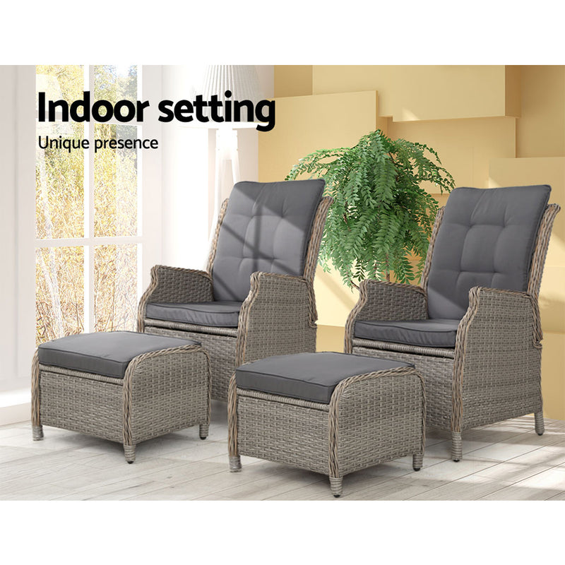 Nuvali Set of 2 Recliner Chairs Sun lounge Outdoor Patio Furniture Wicker Sofa Lounger