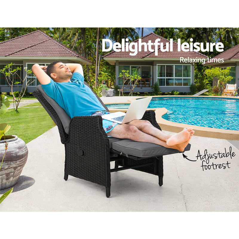 Denwoods Recliner Chair Sun lounge Setting Outdoor Furniture Patio Wicker Sofa