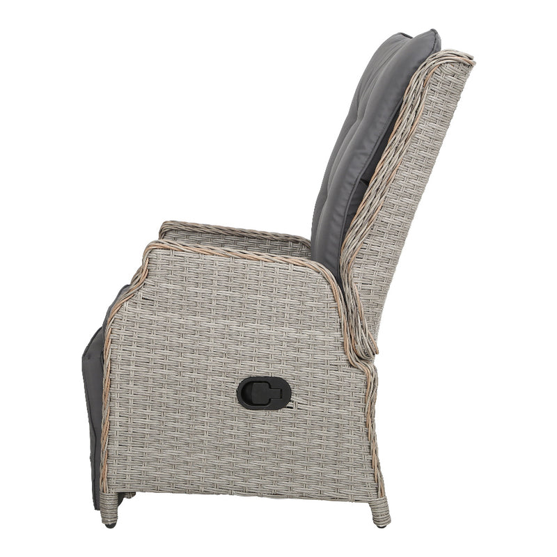 Denwoods Set of 2 Recliner Chairs Sun lounge Outdoor Furniture Setting Patio Wicker Sofa Grey