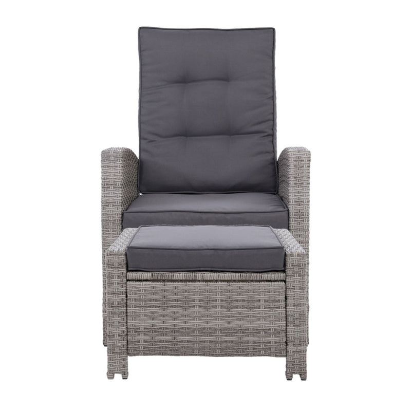 Set of 2 Outdoor Recliner Chair-Ottoman Set - Grey