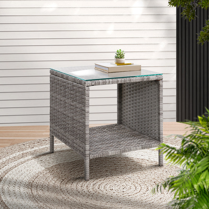 Outdoor Side Table Coffee Patio Rattan Desk Indoor Garden Grey