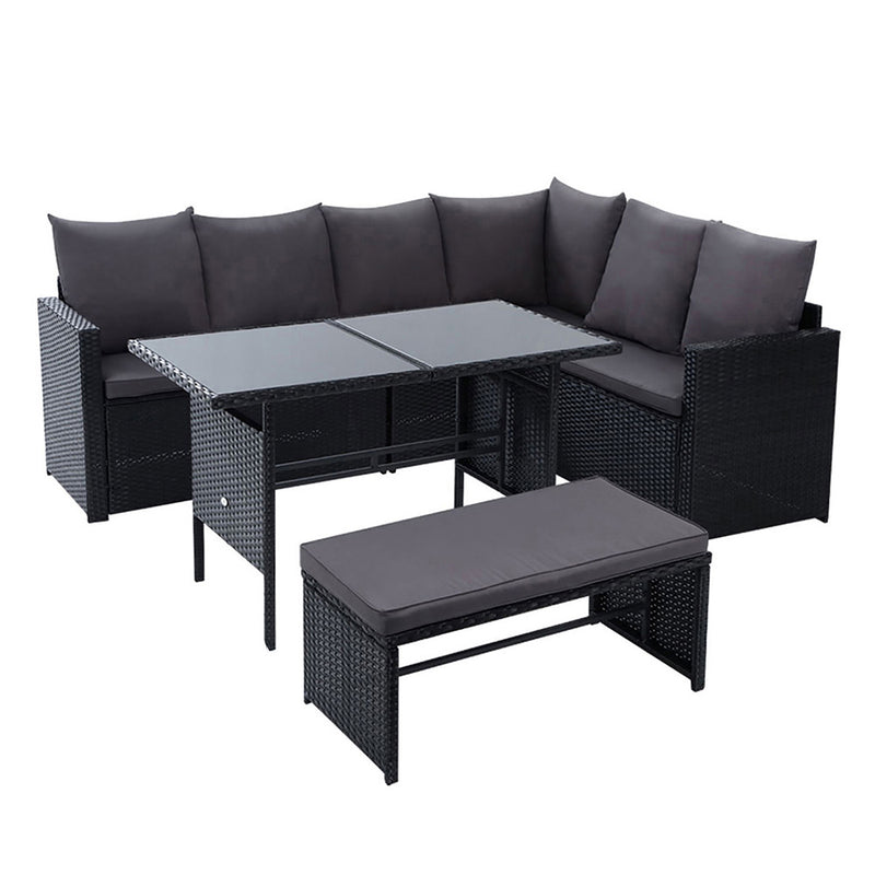 Denwoods Dining Setting Sofa Set Outdoor Furniture Wicker 8 Seater Storage Cover Black